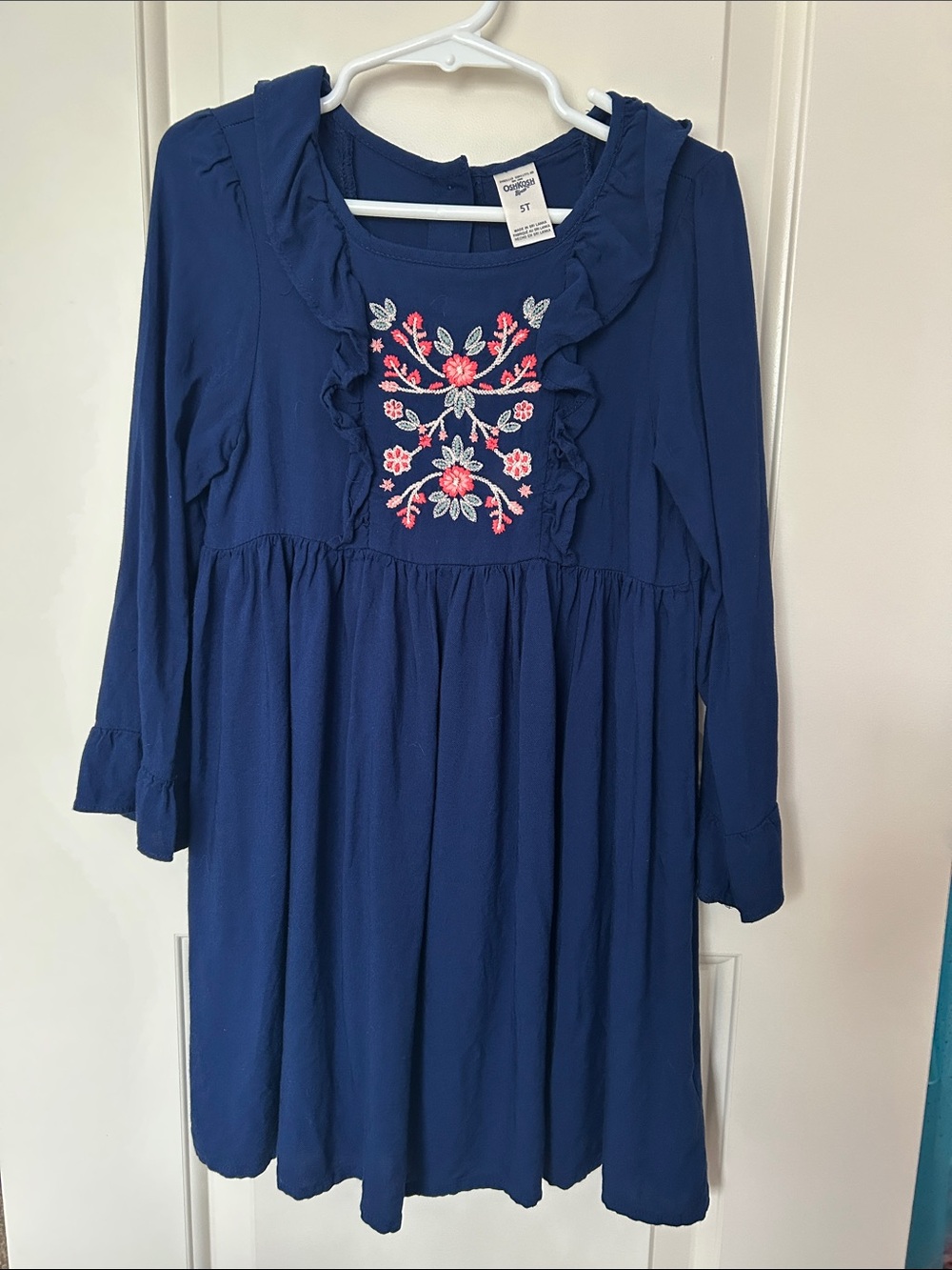 Oshkosh Floral Embroidered Ruffle Long-Sleeve Dress 5T